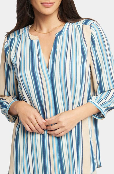 Nydj High-low Crepe Blouse In Hilltop Stripe