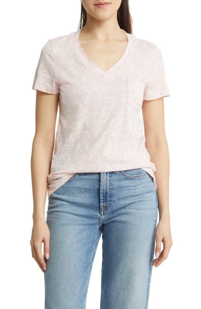 Shop Caslon V-neck Short Sleeve Pocket T-shirt In Pink Lotus- Ivory Vines