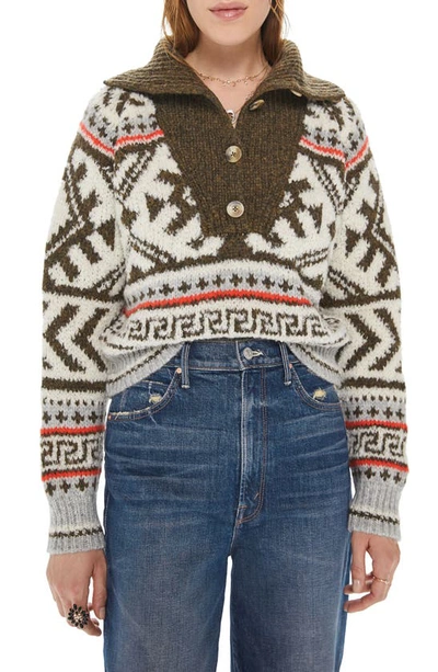 Shop Mother The Buttoned Alpaca Blend Fair Isle Sweater In Dimestore Cowgirl