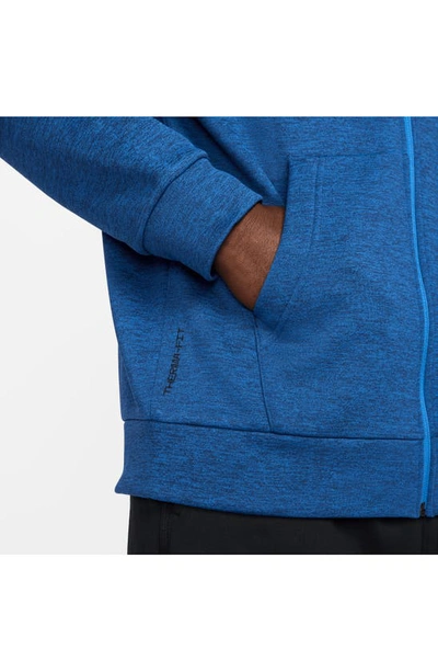 Shop Nike Therma-fit Fitness Full Zip Hoodie In Blue Void/ Royal/ Black