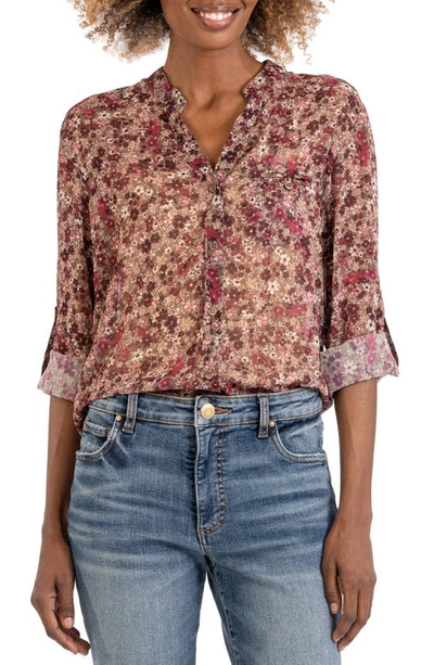 Shop Kut From The Kloth Jasmine Chiffon Button-up Shirt In Marseille Brown Berry