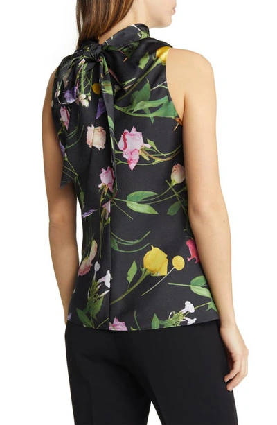 Ted Baker Demitri Floral Sleeveless Cowl Neck Mesh Top In Black