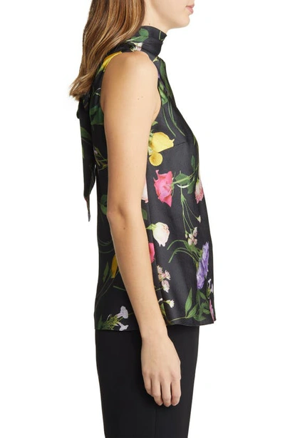 Shop Ted Baker Demitri Floral Sleeveless Cowl Neck Mesh Top In Black