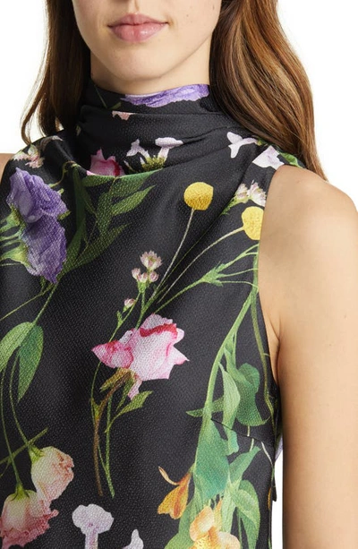 Shop Ted Baker Demitri Floral Sleeveless Cowl Neck Mesh Top In Black