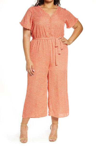 Shop Bobeau Sidd Short Sleeve Wide Leg Crop Jumpsuit In Pebble Tangerine