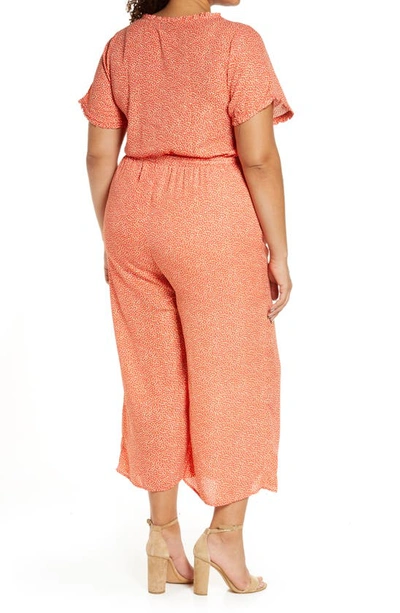 Shop Bobeau Sidd Short Sleeve Wide Leg Crop Jumpsuit In Pebble Tangerine