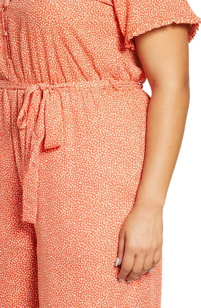 Shop Bobeau Sidd Short Sleeve Wide Leg Crop Jumpsuit In Pebble Tangerine