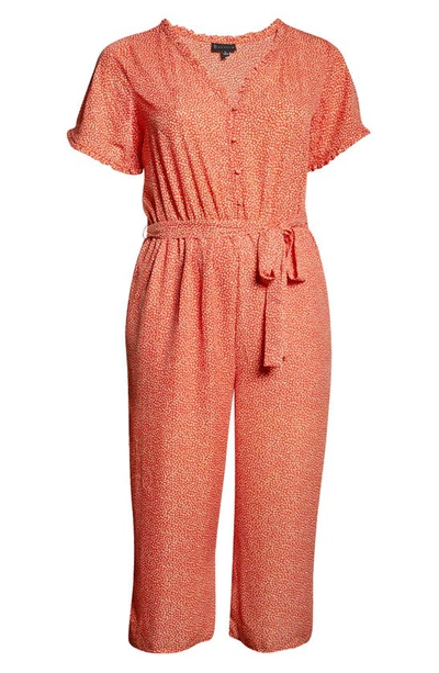 Shop Bobeau Sidd Short Sleeve Wide Leg Crop Jumpsuit In Pebble Tangerine