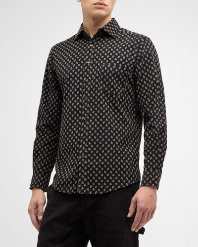 Shop Rodd & Gunn Men's Whitmore Printed Corduroy Casual Button-down Shirt In Onyx