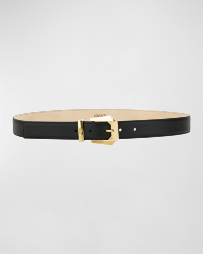Shop Versace Medusa Heritage Leather & Brass Belt In 1b00v Black Versa