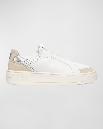 Shop Stuart Weitzman Courtside Mixed Leather Retro Low-top Sneakers In Light Beige/white