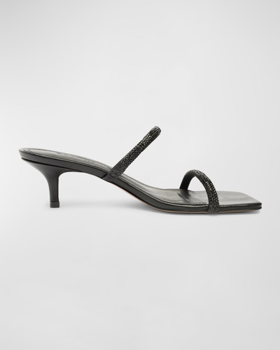 Shop Schutz Taliah Crystal Metallic Two-band Slide Sandals In Black
