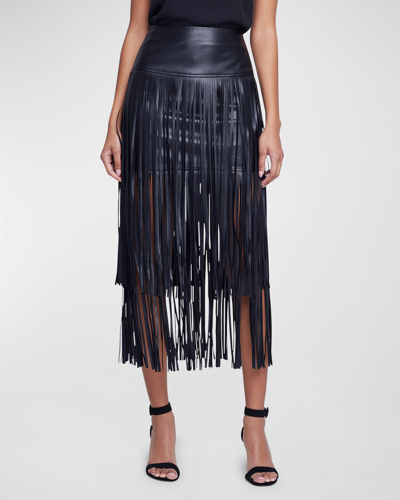 Shop L Agence Karolina Faux Leather Fringe Skirt In Black