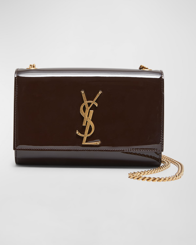 Saint Laurent Kate Small Ysl Crossbody Bag In Patent Leather In Spicy Chocolate