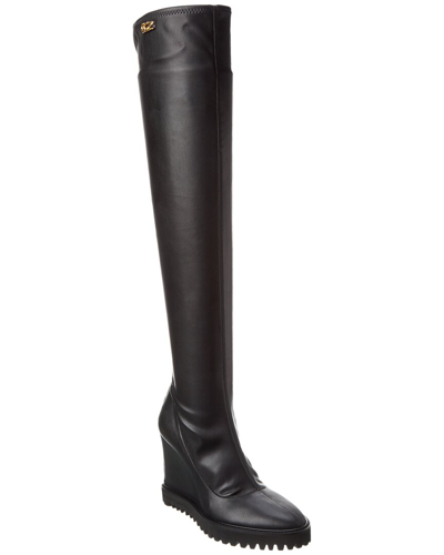 Shop Giuseppe Zanotti Candis 90 Leather Knee-high Boot In Black