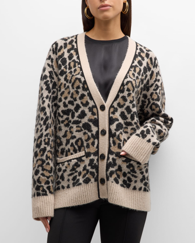 Shop Atm Anthony Thomas Melillo Superfine Alpaca-blend Leopard Jacquard Cardigan