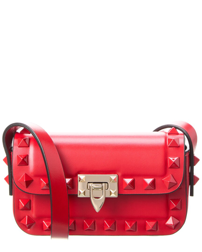 Shop Valentino Rockstud Mini Leather Shoulder Bag In Red