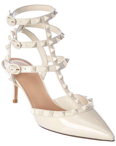 Shop Valentino Rockstud Caged 65 Patent Ankle Strap Pump In White