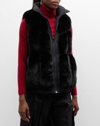 Shop Kelli Kouri Reversible Faux Fur Puffer Vest In Black