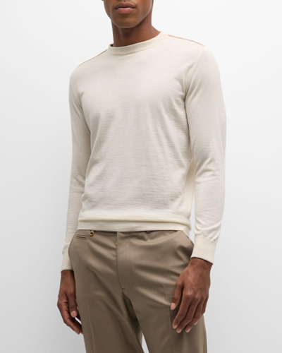 Shop Stefano Ricci Men's Cashmere-silk Crewneck Sweater In White