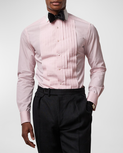 Shop Ralph Lauren Purple Label Men's Pleated French-cuff Tuxedo Shirt In Pink