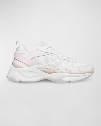 Shop Stuart Weitzman Sw Leather Trainer Sneakers In White/pink