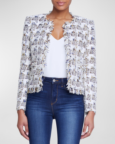 Shop L Agence Angelina Plaid Tweed Jacket In Ivory Multi Tweed