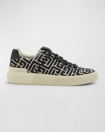 Balmain B Court Monogram Jacquard Low-top Sneaker In Ivoire Noir