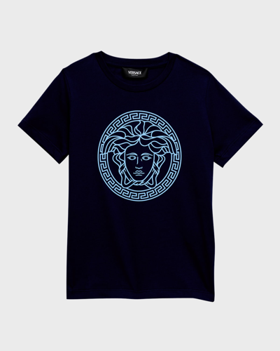 Shop Versace Boy's Medusa Jersey T-shirt In Navyballet Blue