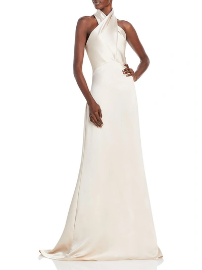 Shop Amsale Womens Satin Criss-cross Evening Dress In White