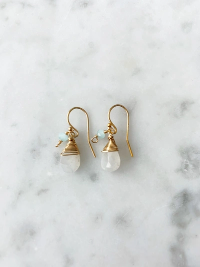 Shop A Blonde And Her Bag Jill Short Drop Earring In Rainbow Moonstone With Chalcedony Drop In Silver