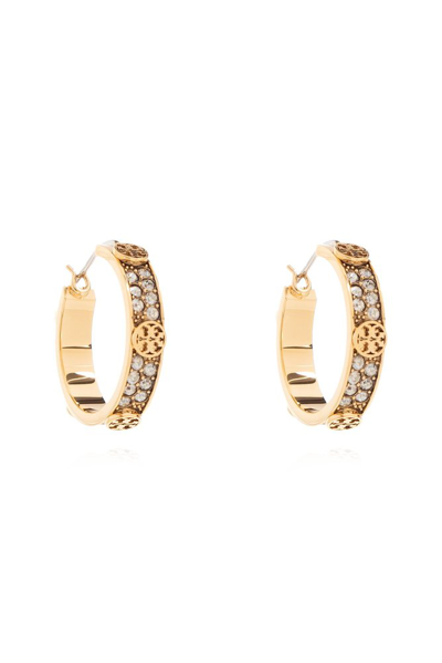 Shop Tory Burch Miller Embellished Hoop Earrings In Gold