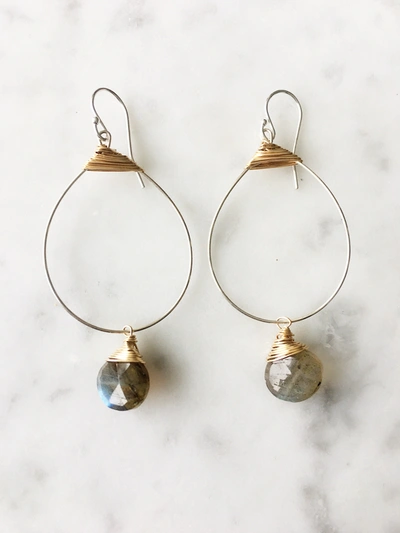 Shop A Blonde And Her Bag Small Featherweight Hoop Demi Fine Earring With Labradorite Drop In Silver