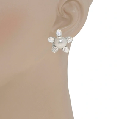Shop Assael 18k White Gold, Single South Sea Pearl And Moonstone Huggie Earrings E6742 In Silver