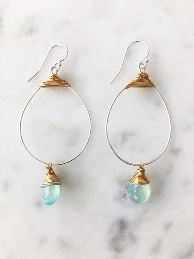 Shop A Blonde And Her Bag Small Featherweight Earring With Chalcedony Drop In Silver