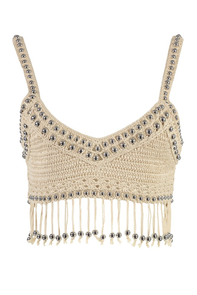 Shop Rabanne Paco  Beaded Crochet Top In Beige