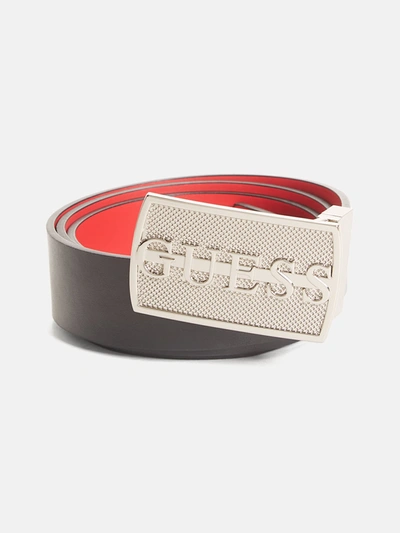 Shop Guess Factory Textured Logo Plaque Reversible Belt In Black