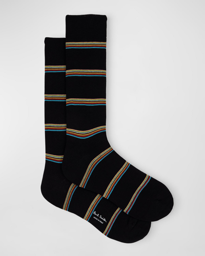 Shop Paul Smith Men's Signature Stripe Crew Socks In Black