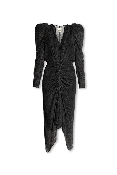 Shop Isabel Marant Maray Ruched Detailed Midi Dress In Black