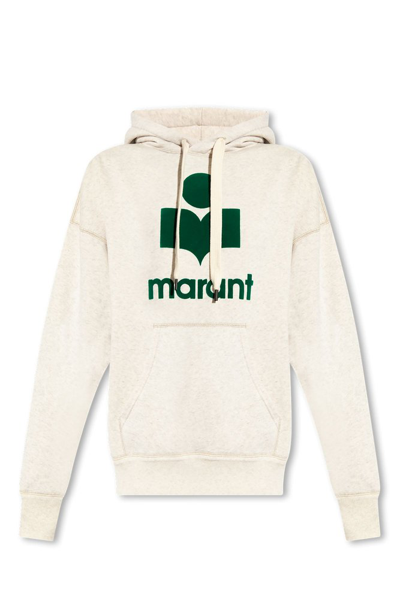 Shop Isabel Marant Étoile Mansel Logo Printed Drawstring Hoodie In Beige