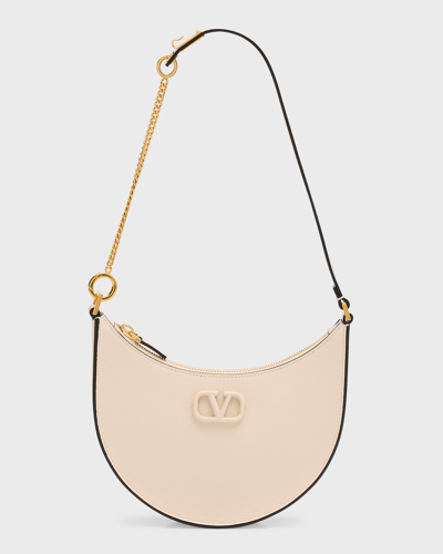 Shop Valentino Vlogo Mini Leather Hobo Shoulder Bag In Light Ivory
