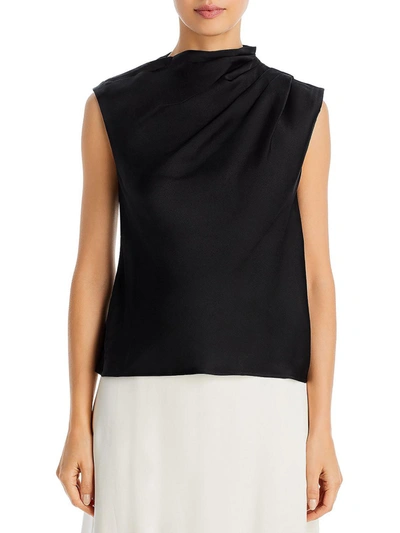 Shop Anine Bing Teegan Womens Silk Pleat Shoulder Blouse In Black