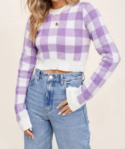 Shop Mimosa Plaid Cropped Sweater Top In Lavender In Purple