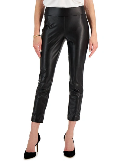 Shop Anne Klein Womens Faux Leather Slim Leg Cropped Pants In Black