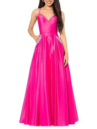 Shop Blondie Nites Juniors Womens Satin Lace-up Back Evening Dress In Pink