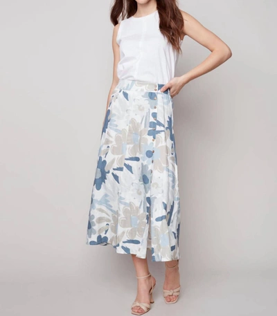 Charlie B Printed Linen Long Skirt In Basil In Green