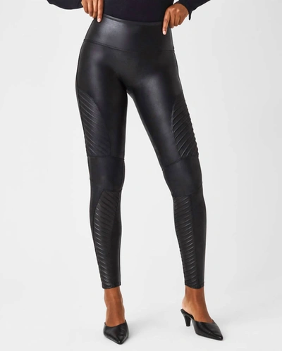 Shop Spanx Faux Leather Moto Leggings In Very Black