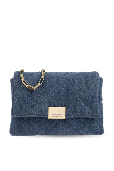 Shop Isabel Marant Merine Puffy Foldover Top Denim Shoulder Bag In Blue
