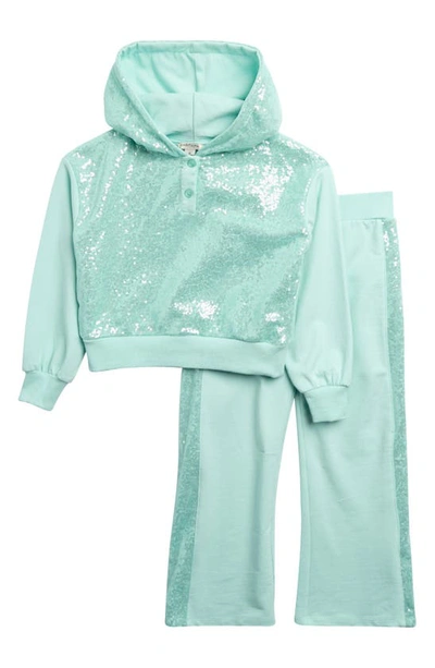 Shop Habitual Kids' Sequin Hoodie & Pants Set In Aqua