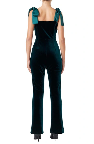 Endless Rose Bow Strap Sweetheart Neck Velvet Jumpsuit In Green